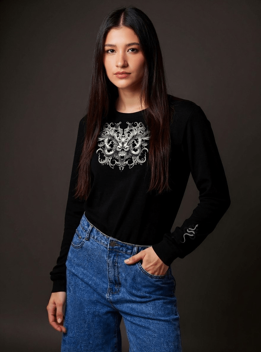 Baroque Demon Visage Long Sleeve Shirt - Satanme