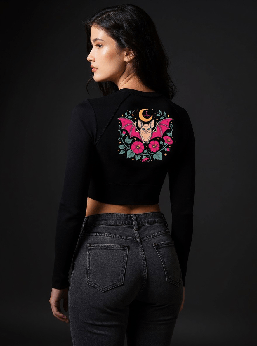 Bat & Bloom Long Sleeve Crop Top - Satanme